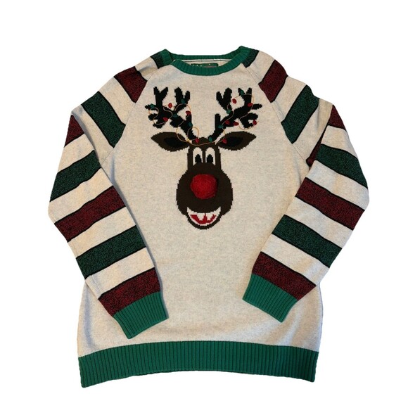 Ugly Christmas Sweater Mens XL Reindeer 3D Pom Pom Nose Holidays RN63925 - Picture 1 of 9